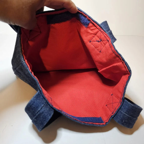 Denim Hand Made Tote Bag Purse With Red Cloud Corn Patch Sewd On (14"×16.5") see - Picture 6 of 8
